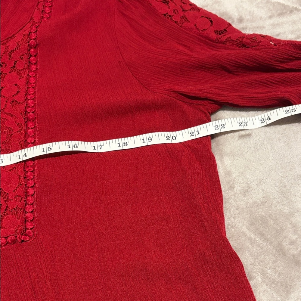 Elegant Lace-Up Blouse in Deep Red - Picture 4 of 9
